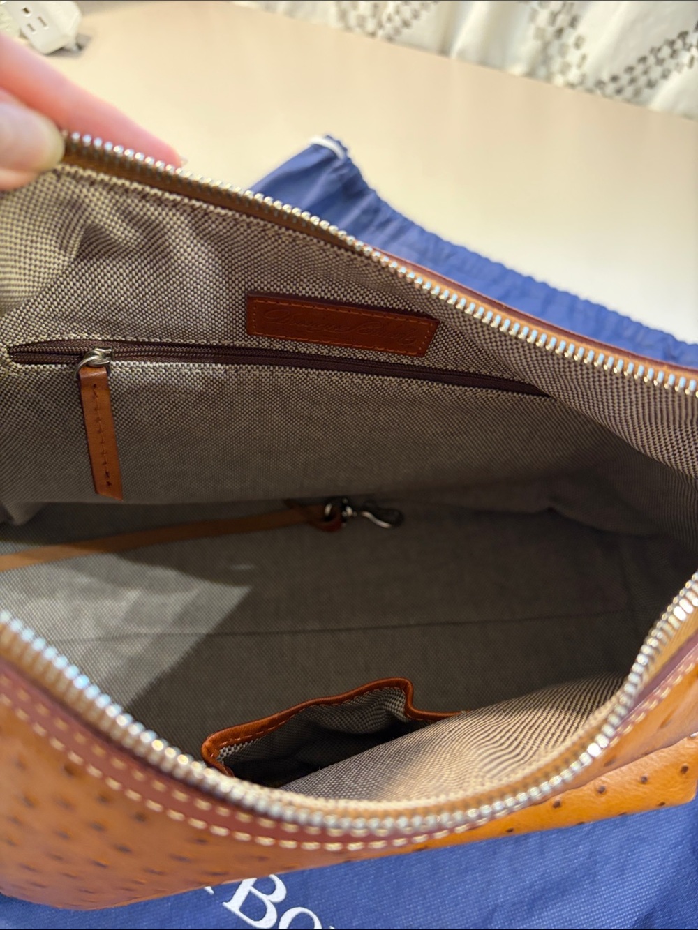 Dooney & Bourke Vintage Tan Ostrich-Embossed Leather Hobo Bag - Picture 11 of 11